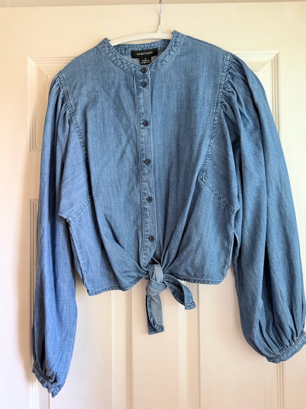 Sanctuary Light Blue Denim Tie-Front Button-Down Blouse